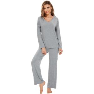 image:imageWiWi Pajamas for Women Long Sleeve Cooling Sleepwear Pants Set Super Soft Pj Viscose from Bamboo Loungewear Sets SXXLCheather Grey