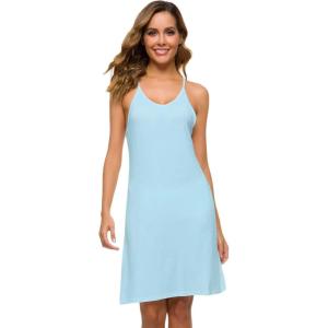 image:imageWiWi Slip Dress for Women Bamboo Viscose Spaghetti Strap Lingerie Sexy Cool Nightgowns Soft Sleep Chemise S4XStyle Dpale Blue