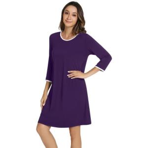 image:imageWiWi Super Soft Nightgowns for Women 34 Sleeve Cooling Nightshirts Sleepwear Bamboo Viscose Dress S4XDdark Purple