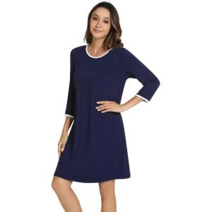 image:imageWiWi Super Soft Nightgowns for Women 34 Sleeve Cooling Nightshirts Sleepwear Bamboo Viscose Dress S4XDnavy