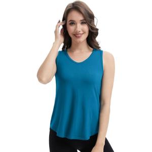 image:imageWiWi Tank Tops for Women Super Soft Sleeveless Pajama TShirt Cooling Loungewear Basic Shirts Viscose Bamboo Tee SXXLBteal Blue