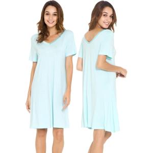 image:imageWiWi Viscose Bamboo Nightgowns for Women Short Sleeve Sleepwear Super Soft Sleep Shirt Cooling Plus Size Loungewear S4XAaqua