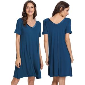 image:imageWiWi Viscose Bamboo Nightgowns for Women Short Sleeve Sleepwear Super Soft Sleep Shirt Cooling Plus Size Loungewear S4XAink Blue