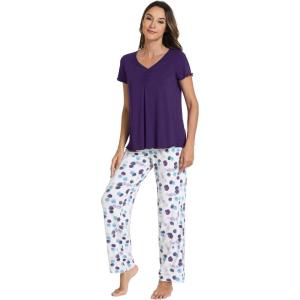 image:imageWiWi Viscose from Bamboo Pajama Sets for Women Super Soft Pjs Short Sleeve with Pants Cooling Sleepwear Loungewear SXXLAdark Purple Dots