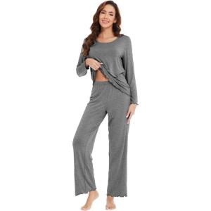 image:imageWiWi Viscose from Bamboo Pajama Sets for Women Super Soft Pjs Short Sleeve with Pants Cooling Sleepwear Loungewear SXXLCdark Heather Grey