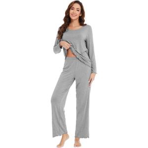 image:imageWiWi Viscose from Bamboo Pajama Sets for Women Super Soft Pjs Short Sleeve with Pants Cooling Sleepwear Loungewear SXXLCheather Grey