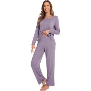 image:imageWiWi Viscose from Bamboo Pajama Sets for Women Super Soft Pjs Short Sleeve with Pants Cooling Sleepwear Loungewear SXXLCviolet