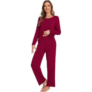 image:imageWiWi Viscose from Bamboo Pajama Sets for Women Super Soft Pjs Short Sleeve with Pants Cooling Sleepwear Loungewear SXXLCwine