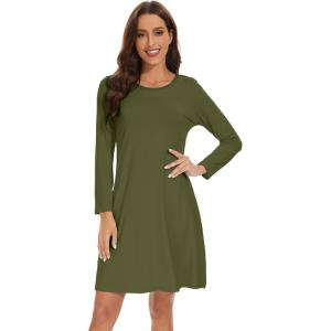 image:imageWiWi Womens Viscose from Bamboo Nightgowns Long Sleeve Cooling Crewneck Sleepshirts Casual Gown Super Soft Sleep Shirt SXXLAarmy Green