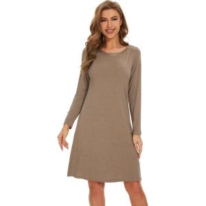 image:imageWiWi Womens Viscose from Bamboo Nightgowns Long Sleeve Cooling Crewneck Sleepshirts Casual Gown Super Soft Sleep Shirt SXXLAcamel