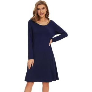 image:imageWiWi Womens Viscose from Bamboo Nightgowns Long Sleeve Cooling Crewneck Sleepshirts Casual Gown Super Soft Sleep Shirt SXXLAnavy