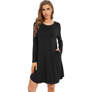 image:imageWiWi Womens Viscose from Bamboo Nightgowns Long Sleeve Cooling Crewneck Sleepshirts Casual Gown Super Soft Sleep Shirt SXXLBblack