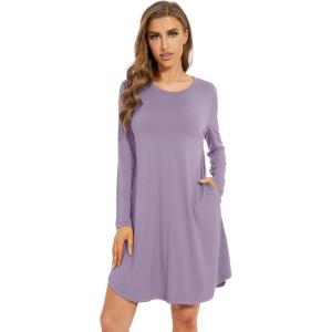 image:imageWiWi Womens Viscose from Bamboo Nightgowns Long Sleeve Cooling Crewneck Sleepshirts Casual Gown Super Soft Sleep Shirt SXXLBviolet