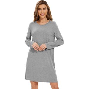image:imageWiWi Womens Viscose from Bamboo Nightgowns Long Sleeve Cooling Crewneck Sleepshirts Casual Gown Super Soft Sleep Shirt SXXLCheather Grey