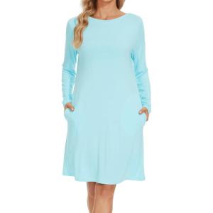 image:imageWiWi Womens Viscose from Bamboo Nightgowns Long Sleeve Cooling Crewneck Sleepshirts Casual Gown Super Soft Sleep Shirt SXXLDaqua