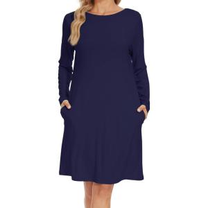 image:imageWiWi Womens Viscose from Bamboo Nightgowns Long Sleeve Cooling Crewneck Sleepshirts Casual Gown Super Soft Sleep Shirt SXXLDnavy