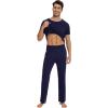 image:imageWiWi Mens Pajamas Set Super Soft Viscose Bamboo Sleepwear Cooling Sleep Sets Short Sleeve Loungewear with Pockets SXXLBnavy