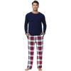 image:imageWiWi Pajamas for Men Viscose Bamboo Super Soft Long Sleeve Pj Set Cooling Crew Neck Loungewear with Pockets SXXLAnavynavyRed Plaid