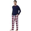 image:imageWiWi Pajamas for Men Viscose Bamboo Super Soft Long Sleeve Pj Set Cooling Crew Neck Loungewear with Pockets SXXLAnavynavyRed Plaid