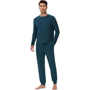 image:imageWiWi Mens Bamboo Viscose Pajama Sets Super Soft Long Sleeve Sleepwear Loungewear Cooling Pjs with Pockets Drawstring SXXLAdeep Teal
