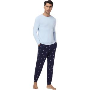 image:imageWiWi Mens Bamboo Viscose Pajama Sets Super Soft Long Sleeve Sleepwear Loungewear Cooling Pjs with Pockets Drawstring SXXLAlight BlueSkiing on Navy