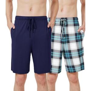 image:imageWiWi Mens Pajama Shorts Super Soft Lounge Bottoms Bamboo Viscose Cooling Sleep Bottom with Pockets S3XBnavynavyGreen Plaid