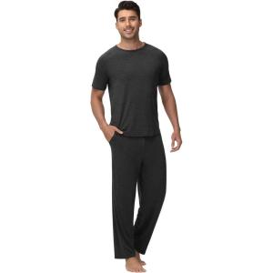 image:imageWiWi Mens Pajamas Set Super Soft Viscose Bamboo Sleepwear Cooling Sleep Sets Short Sleeve Loungewear with Pockets SXXLAcharcoal Heather