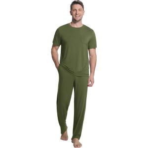 image:imageWiWi Mens Pajamas Set Super Soft Viscose Bamboo Sleepwear Cooling Sleep Sets Short Sleeve Loungewear with Pockets SXXLCdark Fence Green
