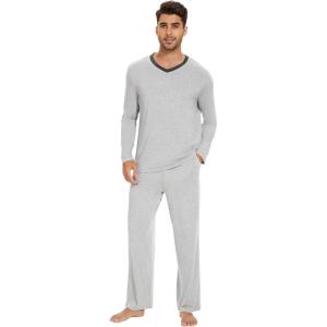 image:imageWiWi Mens Viscose from Bamboo Pajama Sets Long Sleeve Top and Pants Sleepwear Comfy Lightweight Loungewear Set SXXLClight Heather Grey