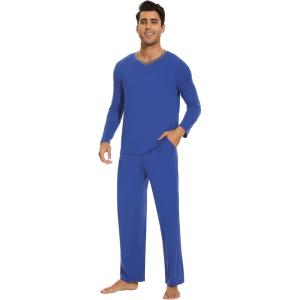 image:imageWiWi Mens Viscose from Bamboo Pajama Sets Long Sleeve Top and Pants Sleepwear Comfy Lightweight Loungewear Set SXXLCroyal Blue