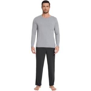 image:imageWiWi Pajamas for Men Viscose Bamboo Super Soft Long Sleeve Pj Set Cooling Crew Neck Loungewear with Pockets SXXLCheather Greycharcoal Heather