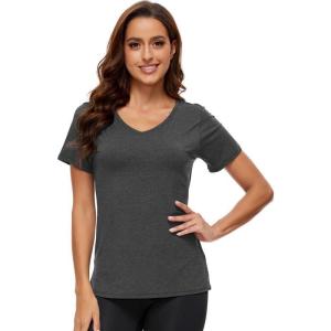 image:imageWiWi Viscose from Bamboo Pajama Tops for Women Super Soft Short Sleeve Tee V Neck Sleep Cooling TShirt Pjs Sleepwear SXXLAcharcoal Heather