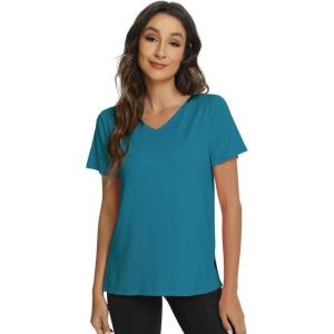 image:imageWiWi Viscose from Bamboo Pajama Tops for Women Super Soft Short Sleeve Tee V Neck Sleep Cooling TShirt Pjs Sleepwear SXXLAdark Teal