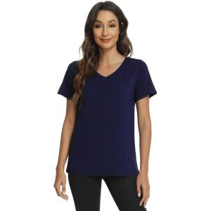 image:imageWiWi Viscose from Bamboo Pajama Tops for Women Super Soft Short Sleeve Tee V Neck Sleep Cooling TShirt Pjs Sleepwear SXXLAnavy