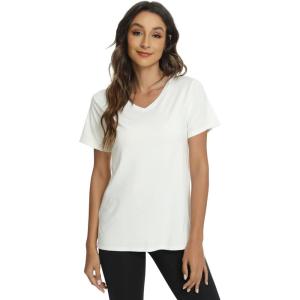 image:imageWiWi Viscose from Bamboo Pajama Tops for Women Super Soft Short Sleeve Tee V Neck Sleep Cooling TShirt Pjs Sleepwear SXXLAraw White