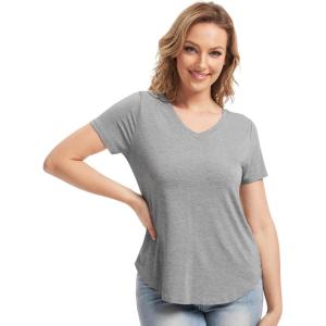 image:imageWiWi Viscose from Bamboo Pajama Tops for Women Super Soft Short Sleeve Tee V Neck Sleep Cooling TShirt Pjs Sleepwear SXXLBheather Grey