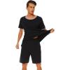 image:imageWiWi Mens Pajamas Set Viscose from Bamboo Short Sleeve Top amp Pajama Shorts Sleepwear Soft Loungewear with Pockets SXXLAblack