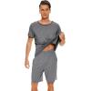 image:imageWiWi Mens Pajamas Set Viscose from Bamboo Short Sleeve Top amp Pajama Shorts Sleepwear Soft Loungewear with Pockets SXXLAdark Heather Grey