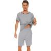 image:imageWiWi Mens Pajamas Set Viscose from Bamboo Short Sleeve Top amp Pajama Shorts Sleepwear Soft Loungewear with Pockets SXXLAheather Grey