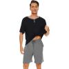 image:imageWiWi Mens Pajamas Set Viscose from Bamboo Short Sleeve Top amp Pajama Shorts Sleepwear Soft Loungewear with Pockets SXXLBblackDark Heather Grey