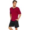image:imageWiWi Mens Pajamas Set Viscose from Bamboo Short Sleeve Top amp Pajama Shorts Sleepwear Soft Loungewear with Pockets SXXLBwine RedBlack