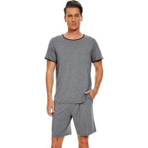 image:imageWiWi Mens Pajamas Set Viscose from Bamboo Short Sleeve Top amp Pajama Shorts Sleepwear Soft Loungewear with Pockets SXXLAdark Heather Grey
