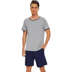 image:imageWiWi Mens Pajamas Set Viscose from Bamboo Short Sleeve Top amp Pajama Shorts Sleepwear Soft Loungewear with Pockets SXXLAheather Greynavy