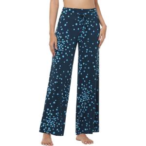 image:imageWiWi Pajama Pants for Women Bamboo Viscose Super Soft Bottoms Plus Size Cooling Wide Leg Casual Lounge Yoga Sweatpants S4XAblue Flowers