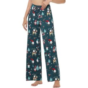 image:imageWiWi Pajama Pants for Women Bamboo Viscose Super Soft Bottoms Plus Size Cooling Wide Leg Casual Lounge Yoga Sweatpants S4XAchristmas Elk on Green