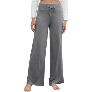 image:imageWiWi Pajama Pants for Women Bamboo Viscose Super Soft Bottoms Plus Size Cooling Wide Leg Casual Lounge Yoga Sweatpants S4XAdark Heather Grey