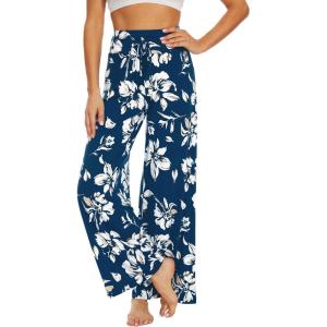 image:imageWiWi Pajama Pants for Women Bamboo Viscose Super Soft Bottoms Plus Size Cooling Wide Leg Casual Lounge Yoga Sweatpants S4XAink Blue Floral