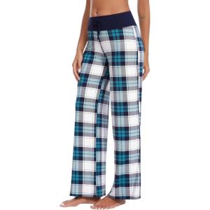 image:imageWiWi Pajama Pants for Women Bamboo Viscose Super Soft Bottoms Plus Size Cooling Wide Leg Casual Lounge Yoga Sweatpants S4XAnavyGreen Plaid