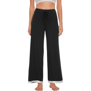 image:imageWiWi Pajama Pants for Women Bamboo Viscose Super Soft Bottoms Plus Size Cooling Wide Leg Casual Lounge Yoga Sweatpants S4XBblack