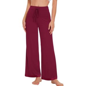 image:imageWiWi Pajama Pants for Women Bamboo Viscose Super Soft Bottoms Plus Size Cooling Wide Leg Casual Lounge Yoga Sweatpants S4XBwine